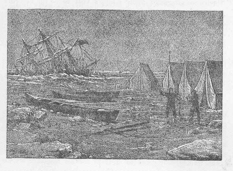 珍妮特号在北冰洋被冰层压碎沉没（19世纪原版插画）