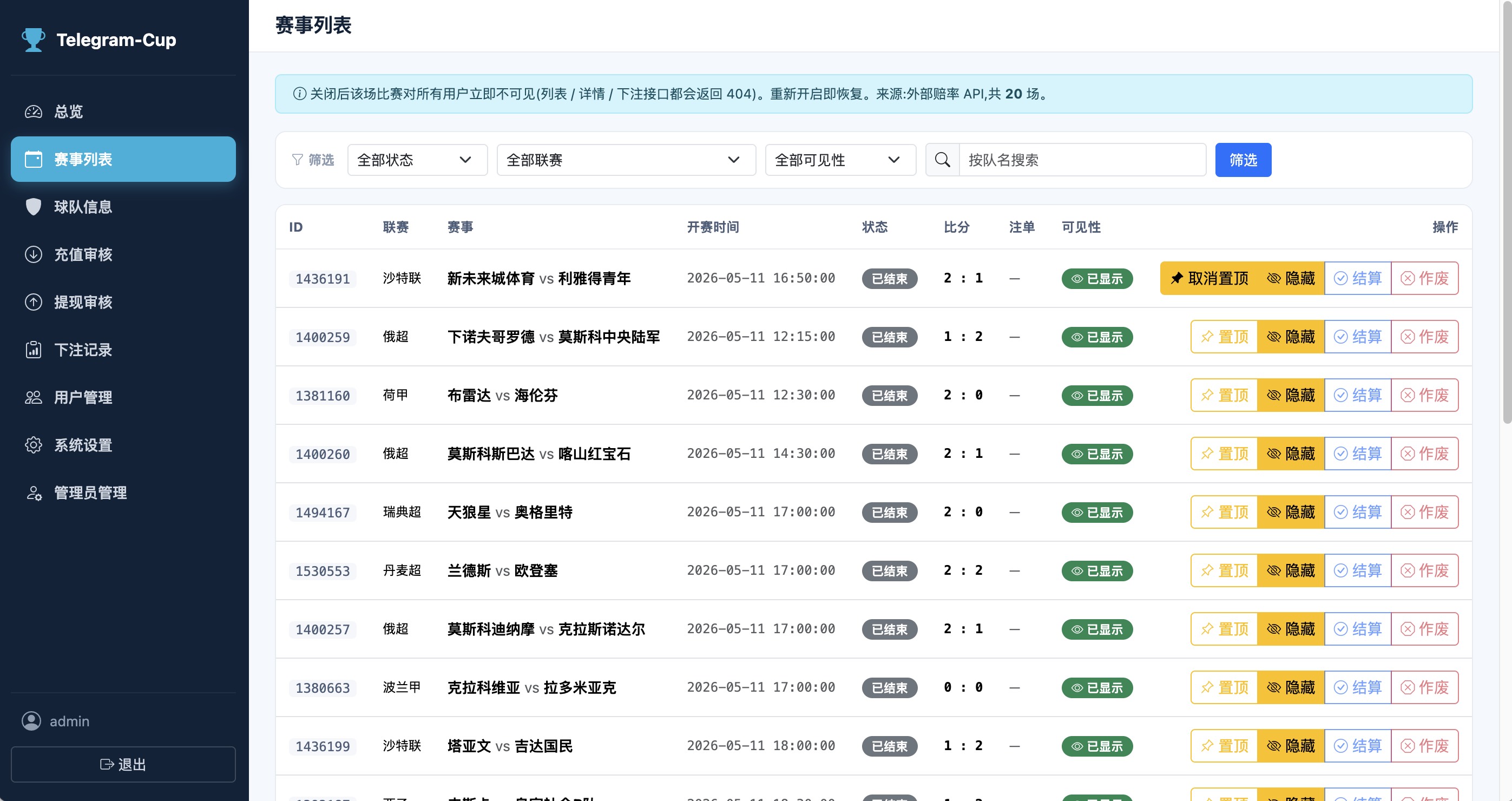 赛事列表